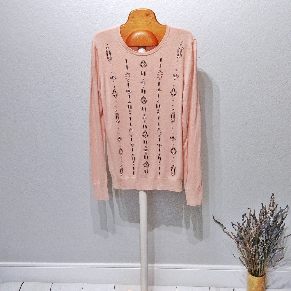 Ann Taylor Beaded Wool Pale Pink Sweater